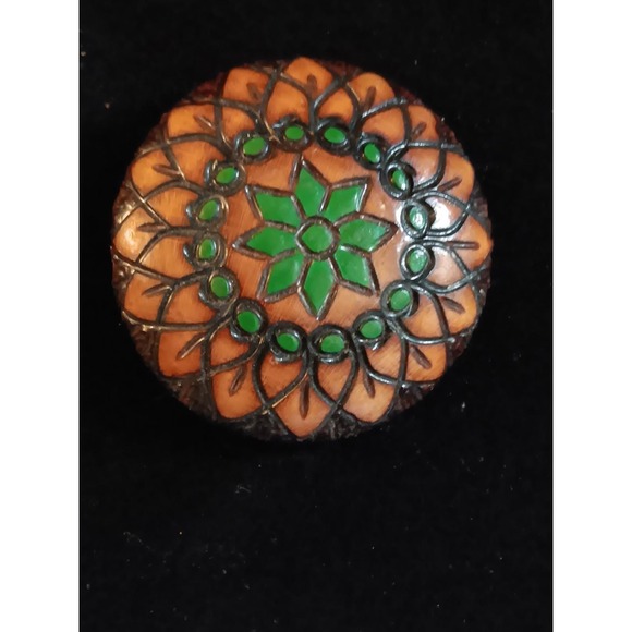 Zakopane Artisan Jewelry - Hand Crafted Wooden Brooch Vintage Zakopane Poland Artisan Wood  Brooch
